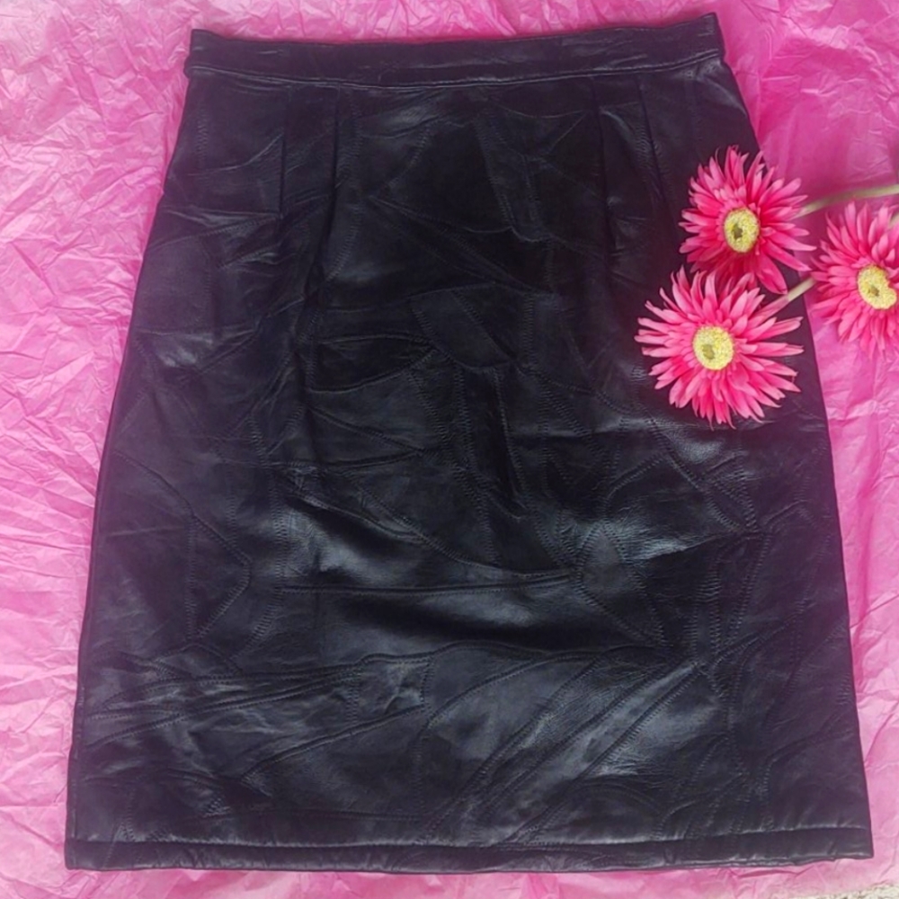 Black Leather Textured Pencil Skirt Size 14
